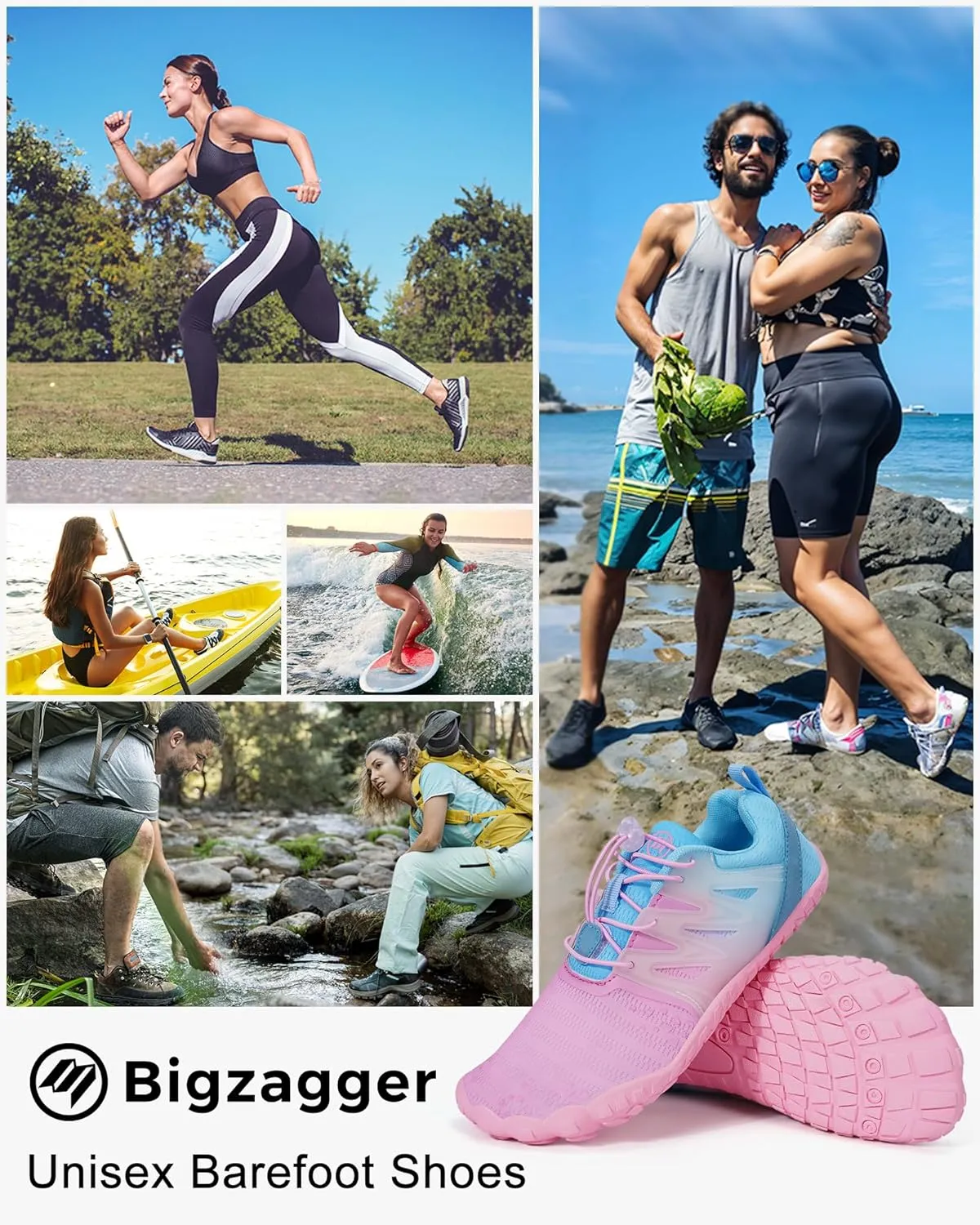 Barefoot Shoes Women Men, Hike Barefoot Womens Men Barefoot Hiking Beach Grounding Shoes Footwear for Travel, Pro Five Toe Shockproof and Anti Collision Wide Toe Box