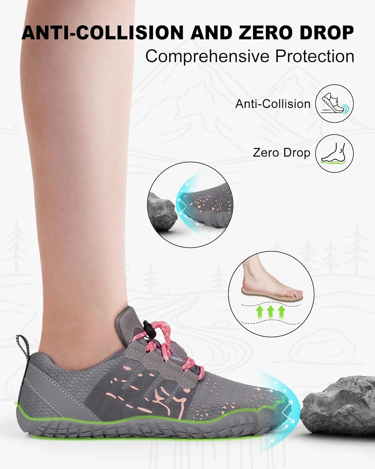 Barefoot Shoes Women Men, Hike Barefoot Womens Men Barefoot Hiking Beach Grounding Shoes Footwear for Travel, Pro Five Toe Shockproof and Anti Collision Wide Toe Box