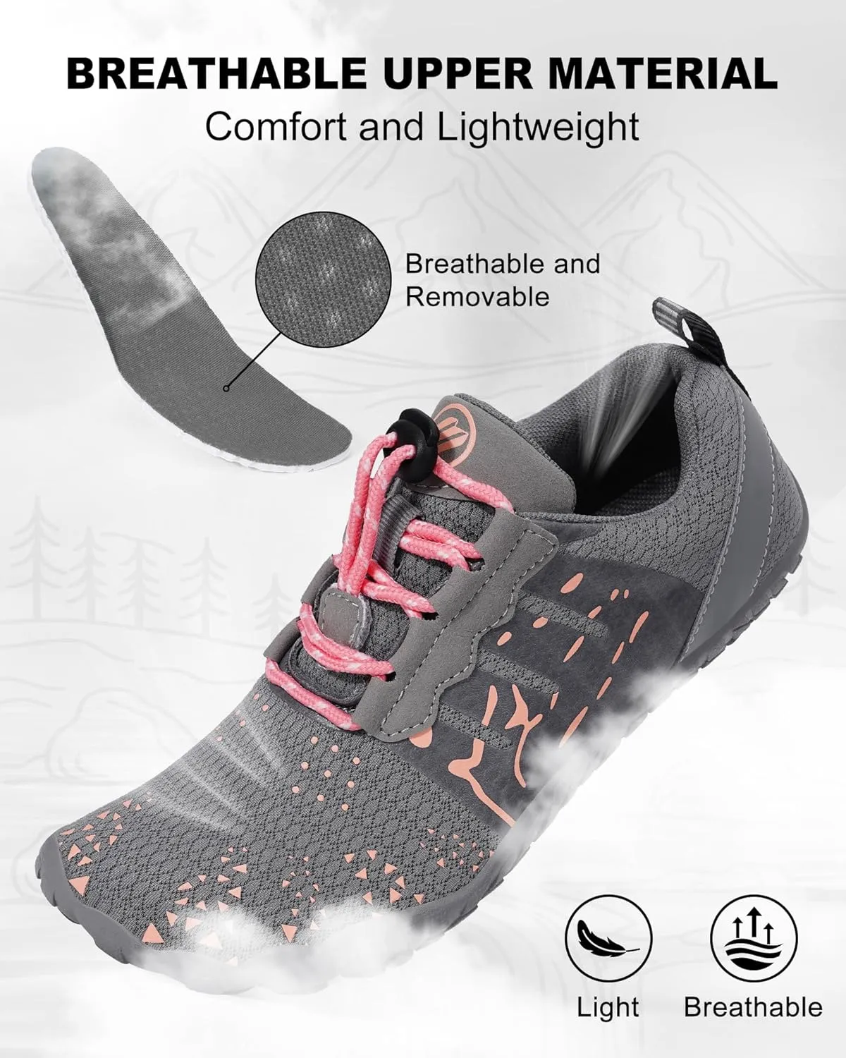 Barefoot Shoes Women Men, Hike Barefoot Womens Men Barefoot Hiking Beach Grounding Shoes Footwear for Travel, Pro Five Toe Shockproof and Anti Collision Wide Toe Box