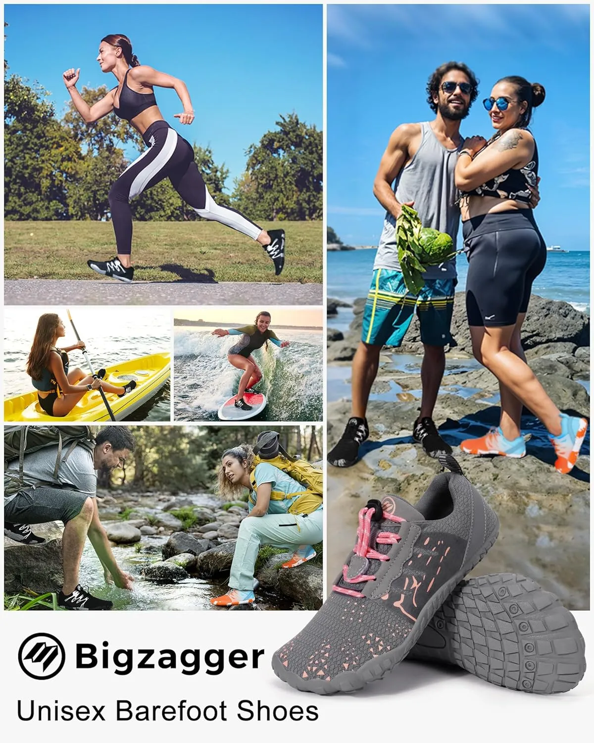Barefoot Shoes Women Men, Hike Barefoot Womens Men Barefoot Hiking Beach Grounding Shoes Footwear for Travel, Pro Five Toe Shockproof and Anti Collision Wide Toe Box