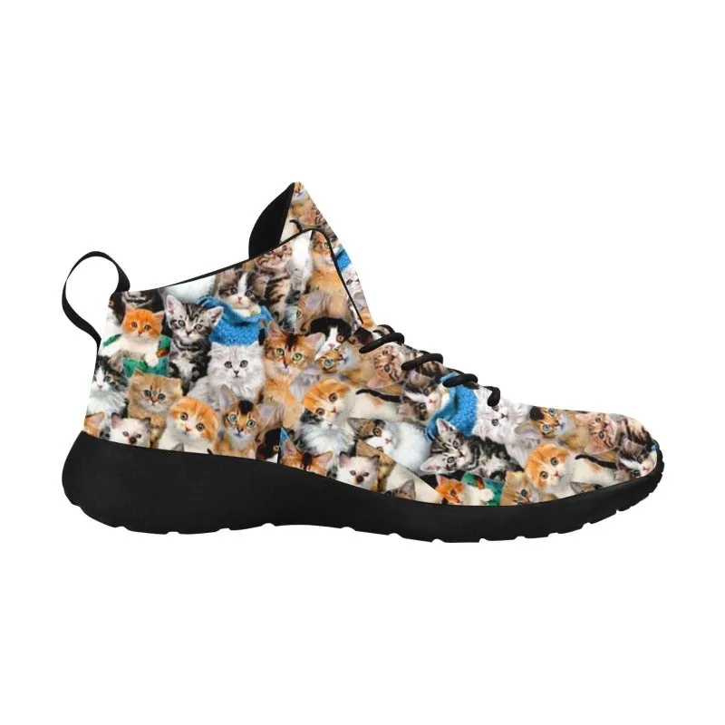 High-top Cat Print Shoes - Cat Pattern - Black Sole