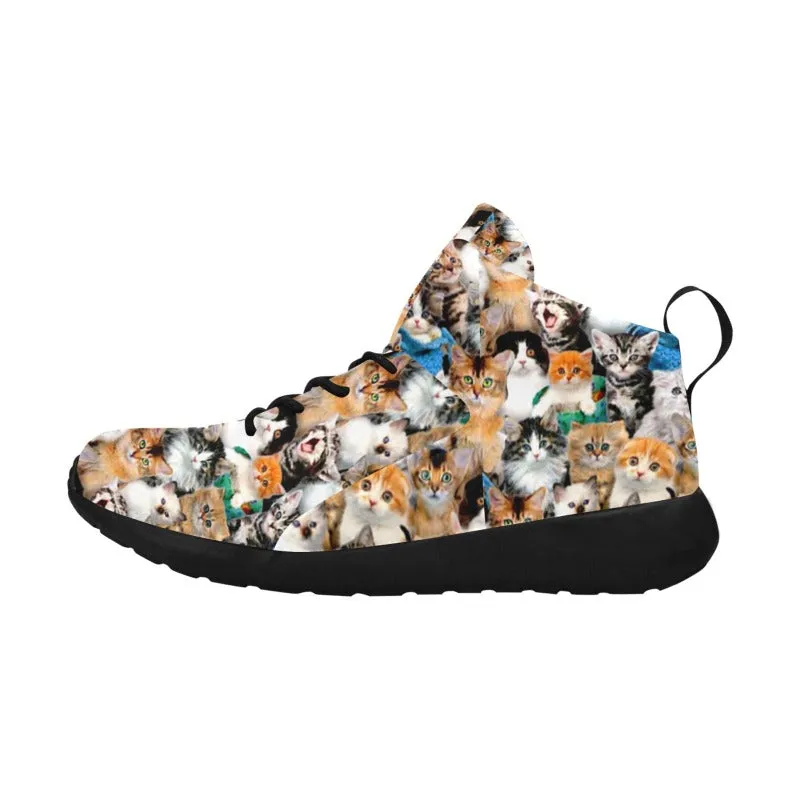 High-top Cat Print Shoes - Cat Pattern - Black Sole