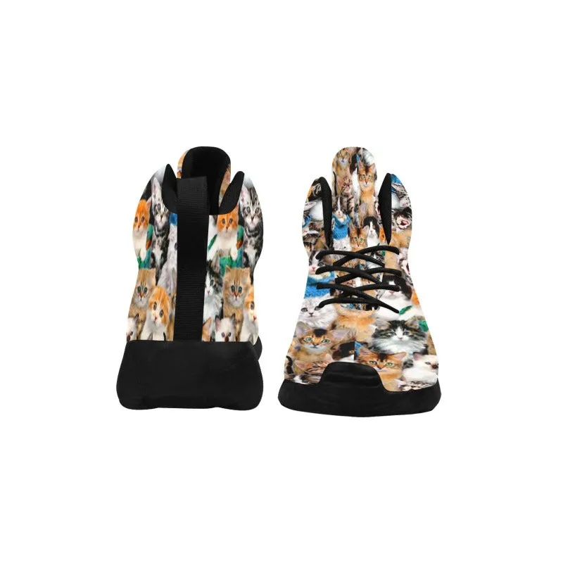 High-top Cat Print Shoes - Cat Pattern - Black Sole
