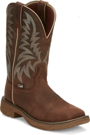 Justin Rush Men's Brown Water Buffalo Broad Square Toe Western Work Boots