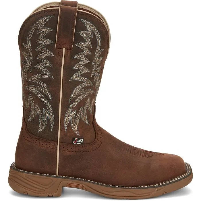Justin Rush Men's Brown Water Buffalo Broad Square Toe Western Work Boots
