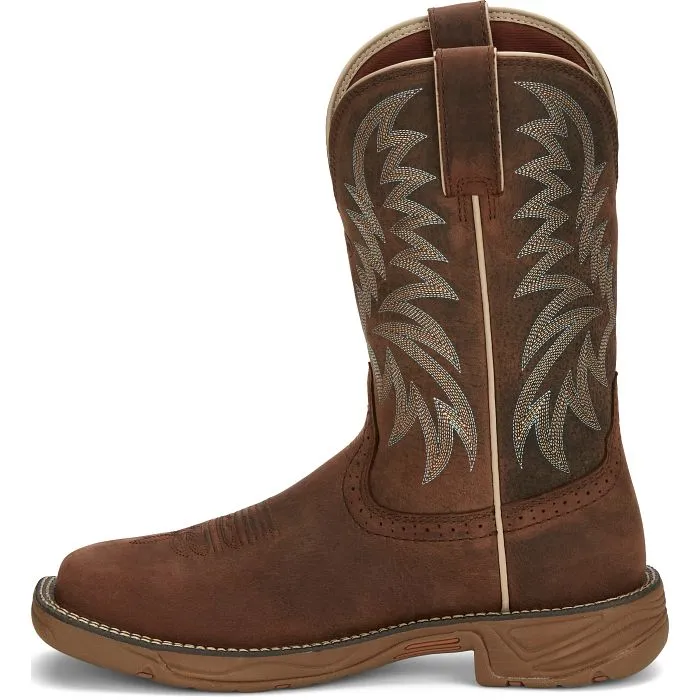 Justin Rush Men's Brown Water Buffalo Broad Square Toe Western Work Boots