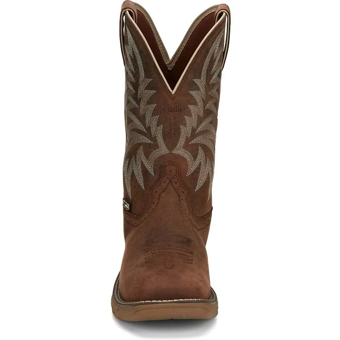 Justin Rush Men's Brown Water Buffalo Broad Square Toe Western Work Boots