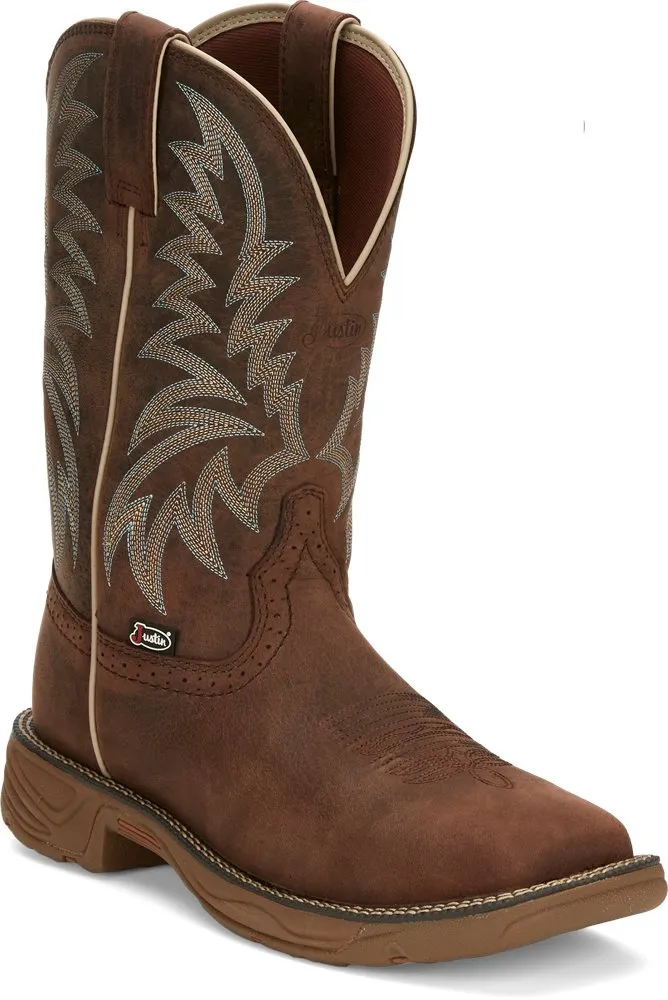 Justin Rush Men's Brown Water Buffalo Broad Square Toe Western Work Boots