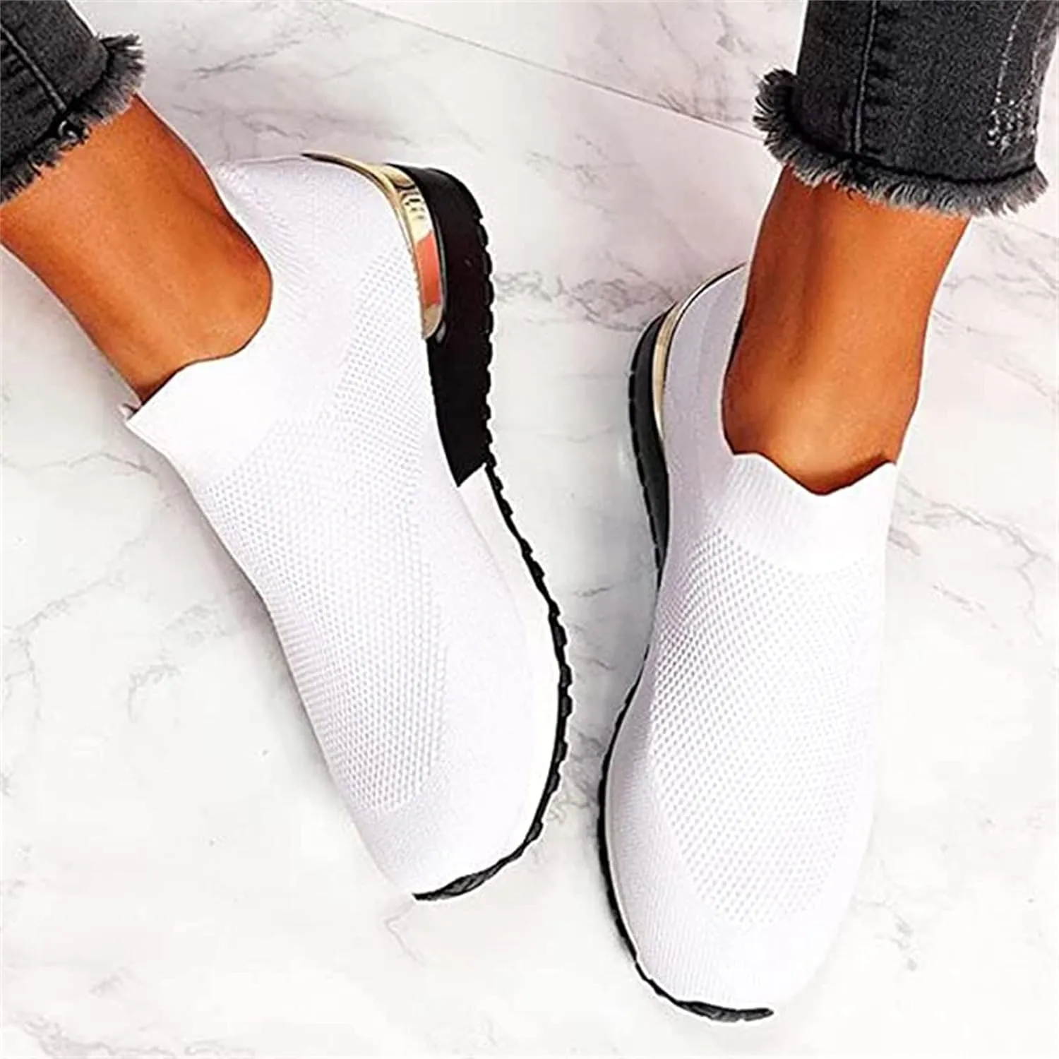 Lausiuoe Sneakers For Women Walking Shoes Slip On Comfort Light Weight Mesh Tennis Shoes Casual Sneakers for Gym Work