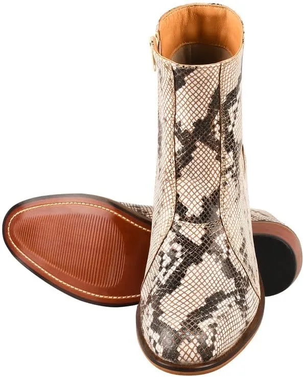 LIBERTYZENO Mens Plain & Snake Print Leather Adults High Ankle Retro Dress Boots for Prom Graduation