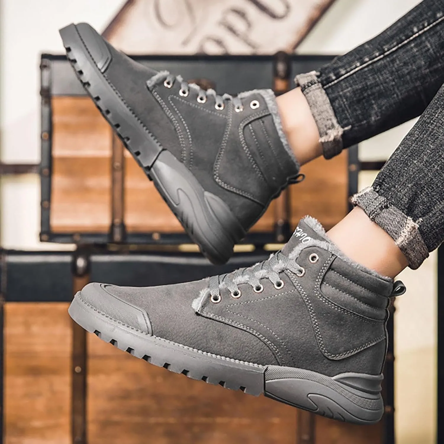Men Work Boots Non Steel Toe Hiking Sneakers Warm Ankle Womens Safety Toe Shoes Wide Width Platform Sneakers Lightweight Safety Hike Grounded Footwear