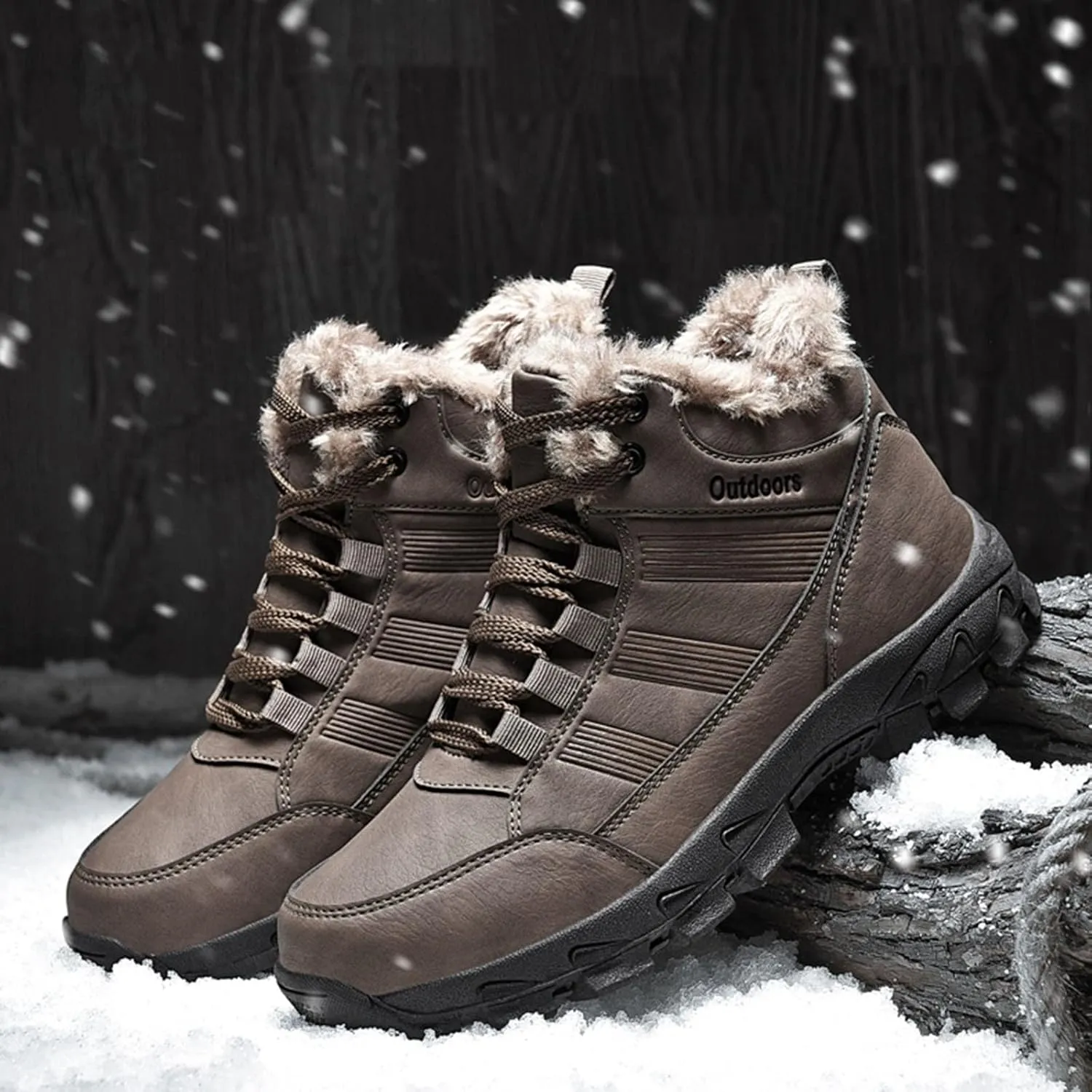 Men Work Boots Soft Toe Hiking Sneakers Warm Fur Lined Womens Safety Toe Shoes Slip On Waterproof Outdoor Shoes Lightweight Hike Grounded Footwear