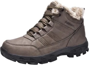 Men Work Boots Soft Toe Hiking Sneakers Warm Fur Lined Womens Safety Toe Shoes Slip On Waterproof Outdoor Shoes Lightweight Hike Grounded Footwear