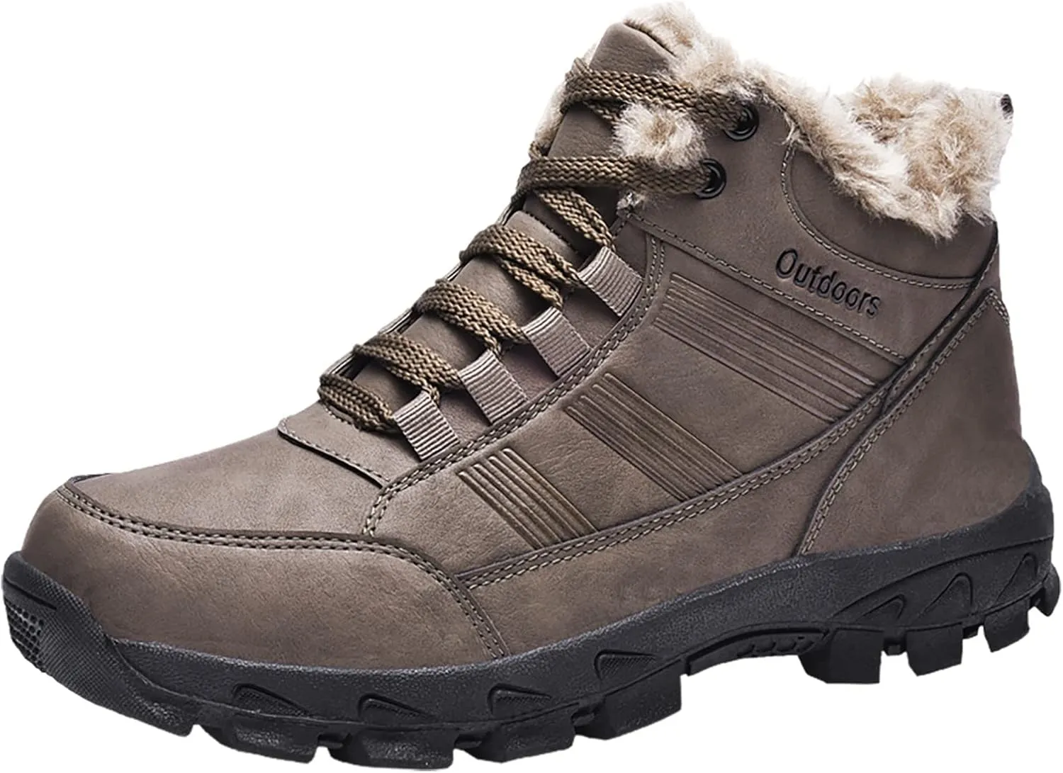 Men Work Boots Soft Toe Hiking Sneakers Warm Fur Lined Womens Safety Toe Shoes Slip On Waterproof Outdoor Shoes Lightweight Hike Grounded Footwear