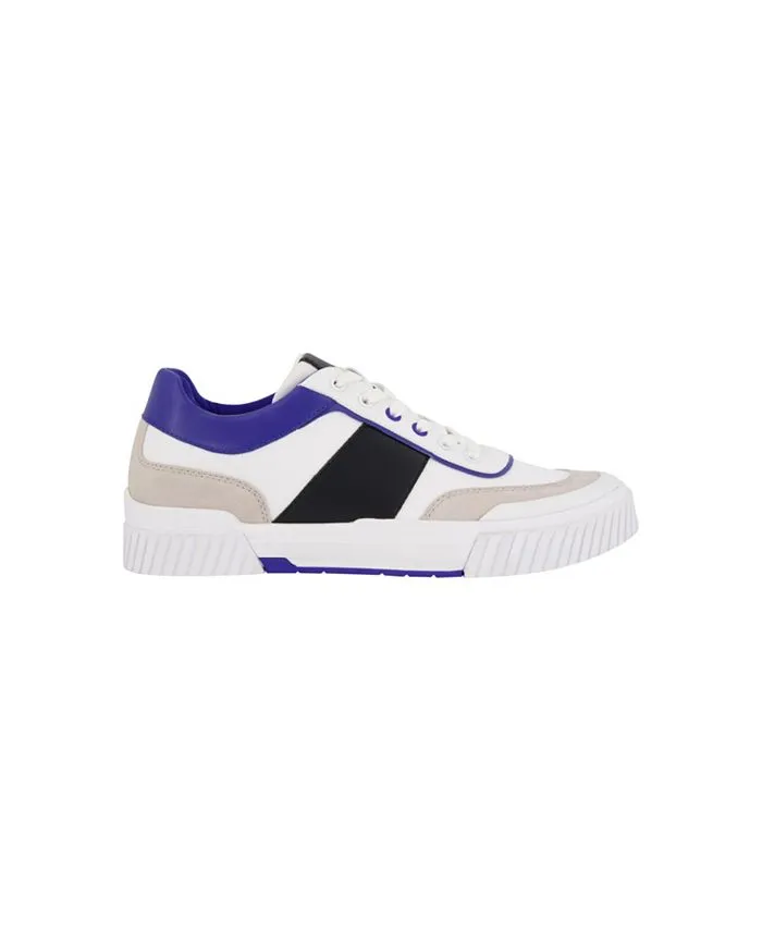 Men's Low Top Two Tone Lace Up Sneakers with DKNY Signature Sole, White