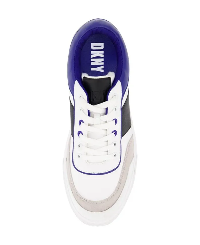 Men's Low Top Two Tone Lace Up Sneakers with DKNY Signature Sole, White