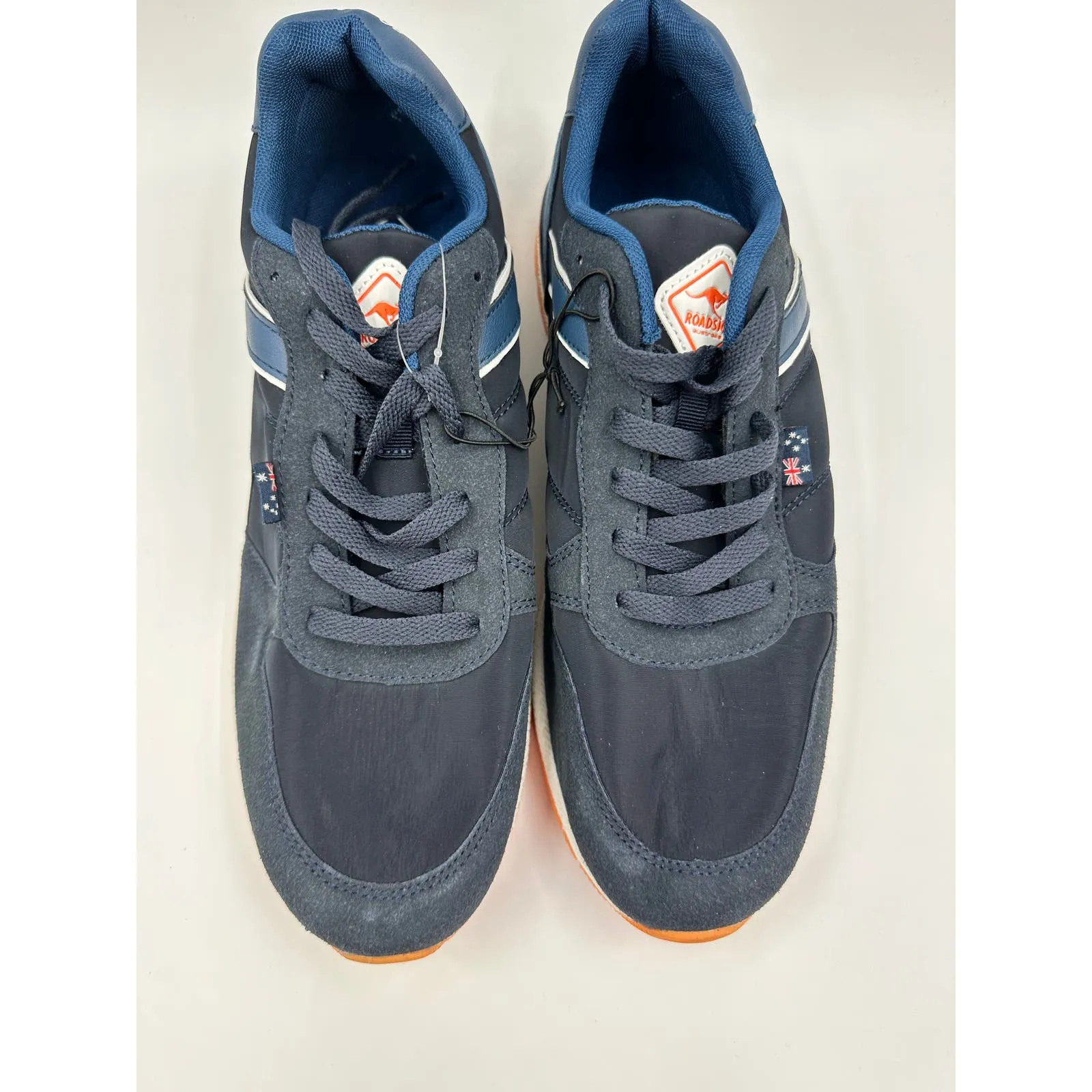 Men's Size 10, Retro Blue Upper Sole with White Sole and Orange Tread