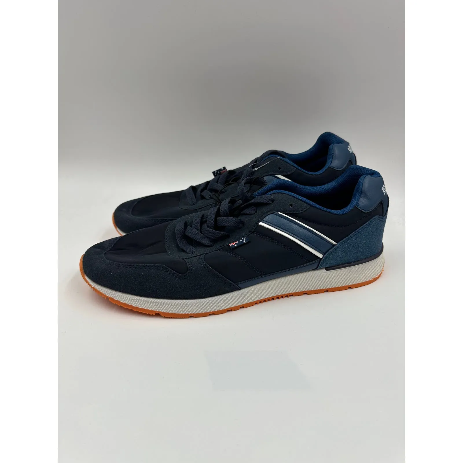 Men's Size 10, Retro Blue Upper Sole with White Sole and Orange Tread
