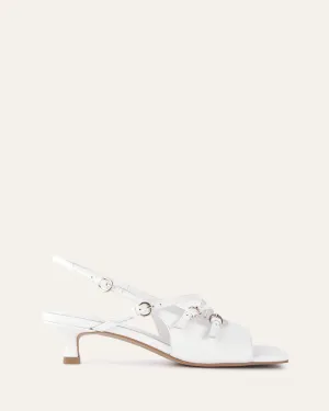 MONICA MID HEEL SANDALS WHITE LEATHER