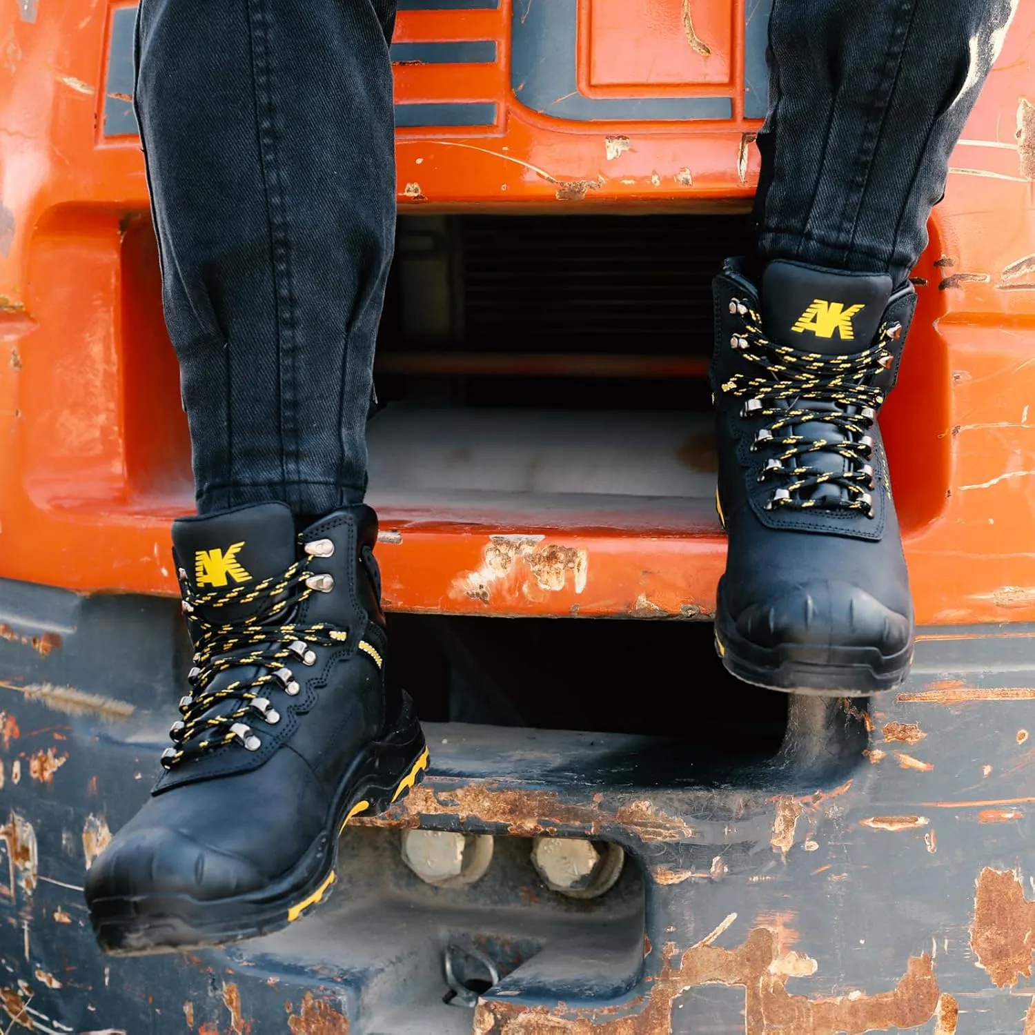Steel Toe Boots for Men, Mens Work Boots Steel Toe 100% Nubuck Leather Construction Safety Boots