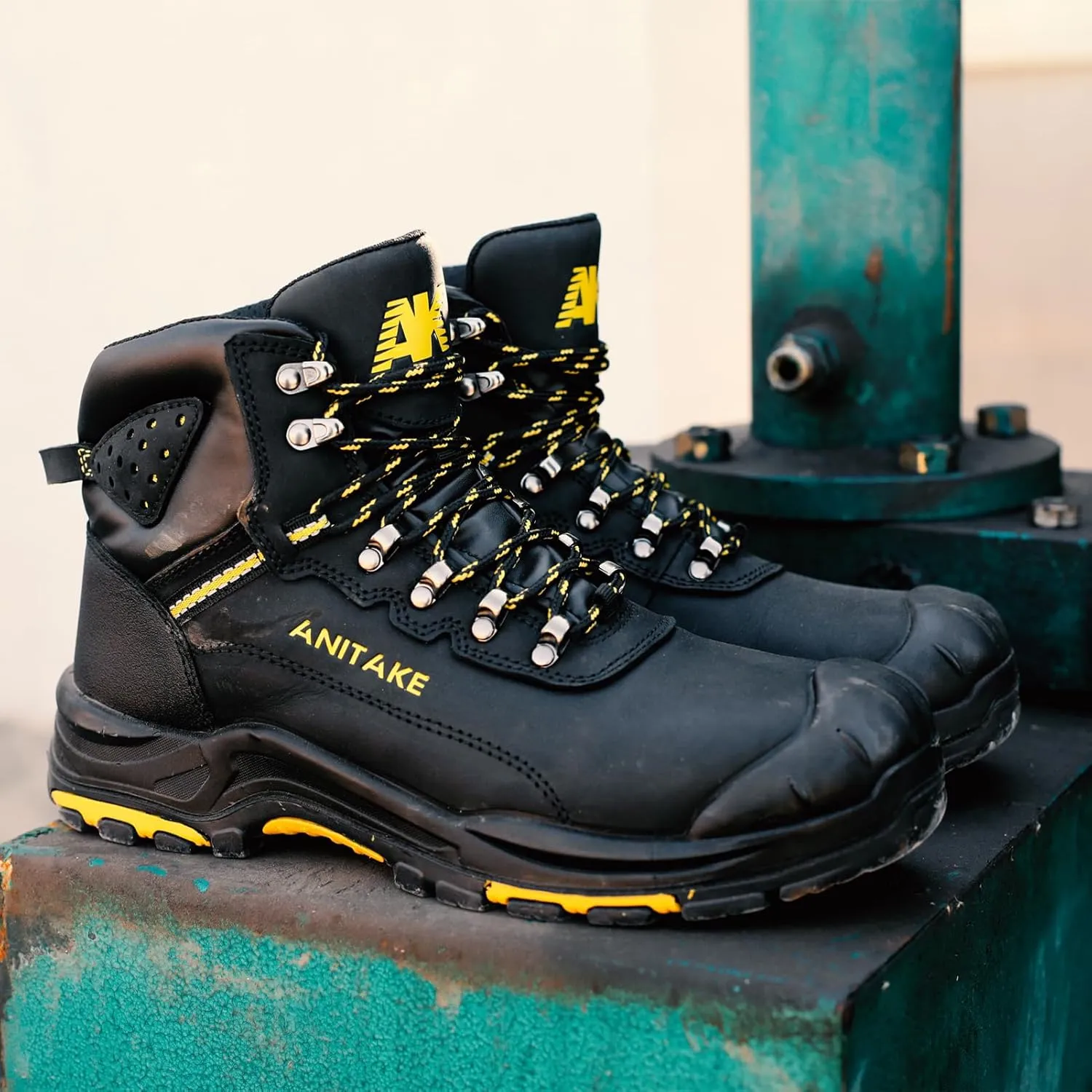 Steel Toe Boots for Men, Mens Work Boots Steel Toe 100% Nubuck Leather Construction Safety Boots
