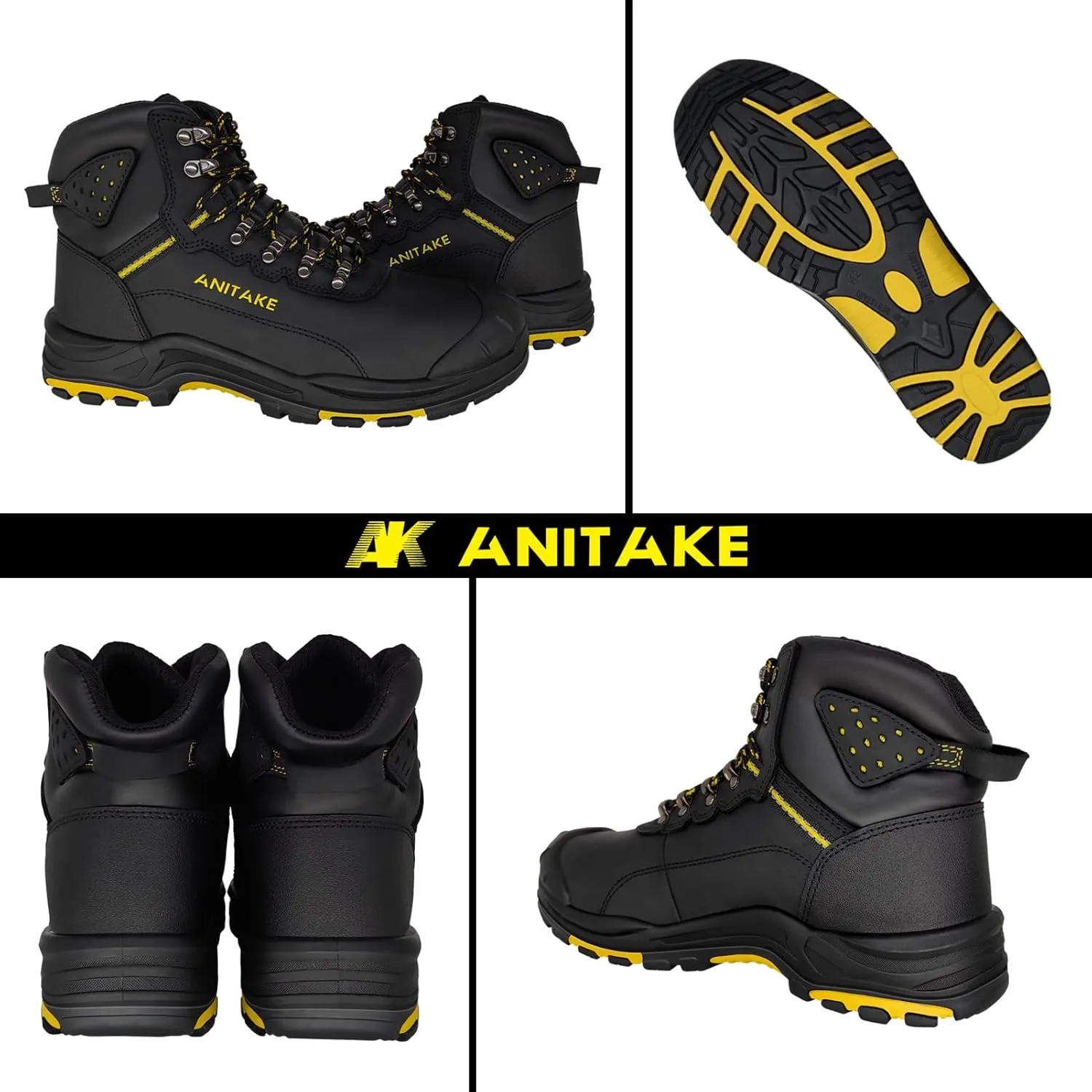 Steel Toe Boots for Men, Mens Work Boots Steel Toe 100% Nubuck Leather Construction Safety Boots