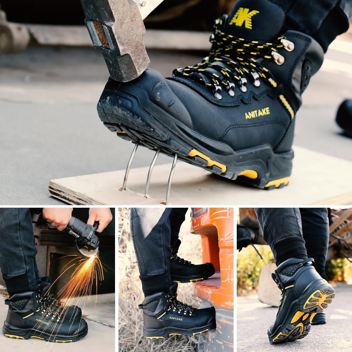Steel Toe Boots for Men, Mens Work Boots Steel Toe 100% Nubuck Leather Construction Safety Boots