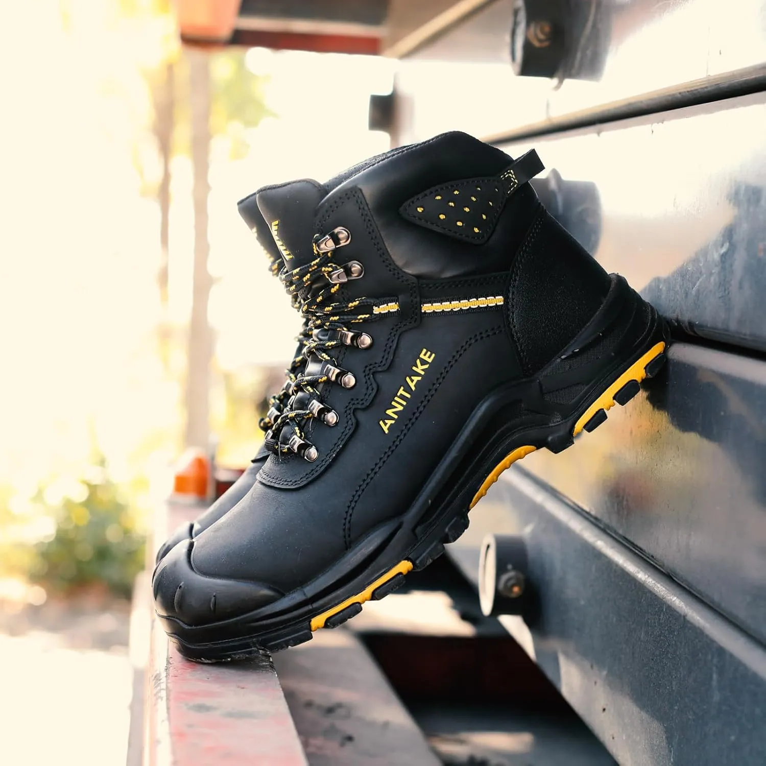 Steel Toe Boots for Men, Mens Work Boots Steel Toe 100% Nubuck Leather Construction Safety Boots