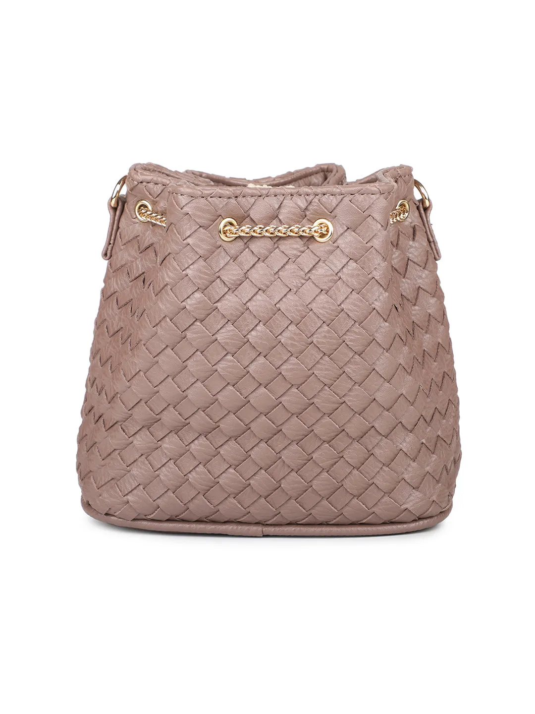 Women Brown Woven Design Structured Potli Clutch