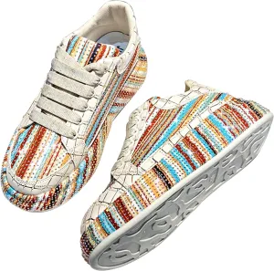 Women's Platform Glitter Sneakers, Women's Platform Colorful Fashion Sneakers Retro Colorblock Stylish Cute Chunky Dad Walking Shoes, Sparkly Bling Women's Chunky Rhinestone Sneak